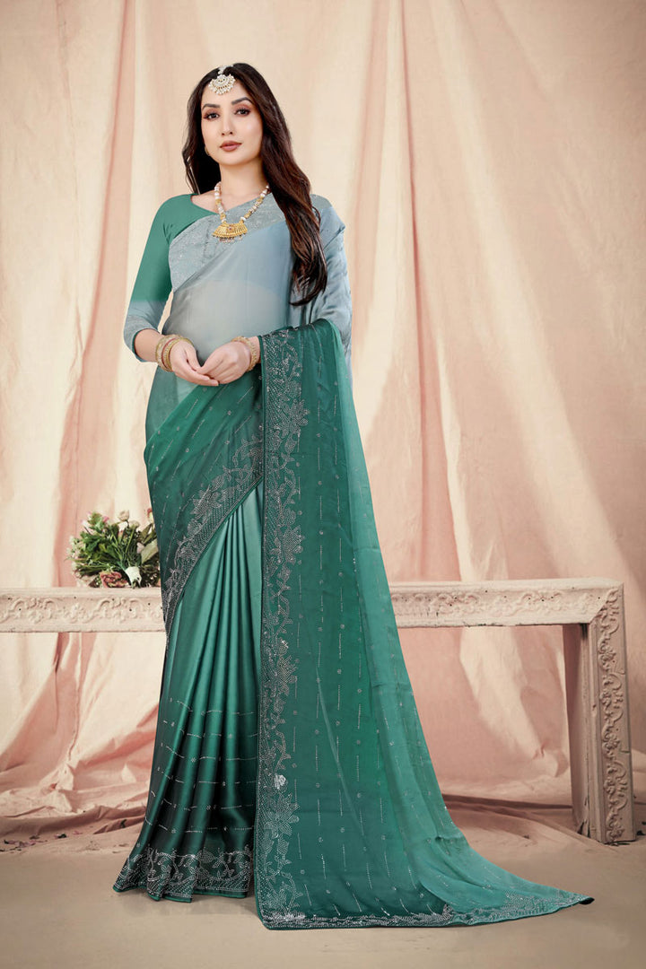 Rangoli Chiffon Saree with Silk Blend Blouse | Swarovski Diamond Work