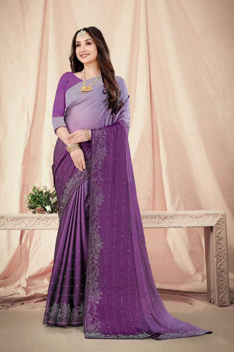 Rangoli Chiffon Saree with Silk Blend Blouse | Swarovski Diamond Work