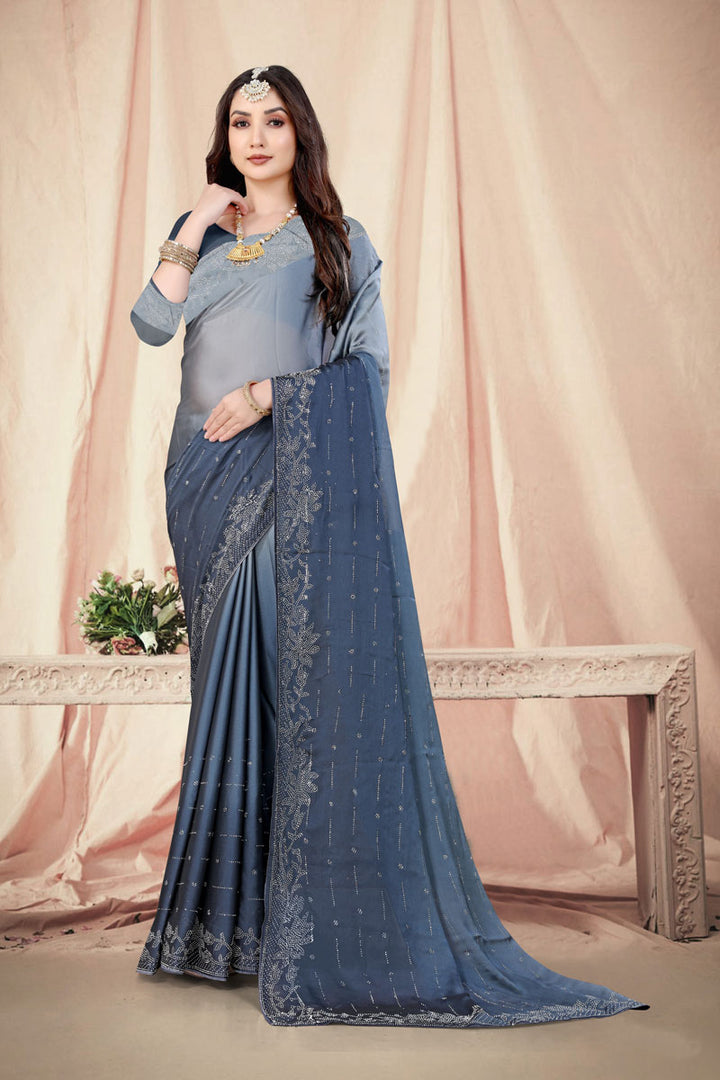 Rangoli Chiffon Saree with Silk Blend Blouse | Swarovski Diamond Work