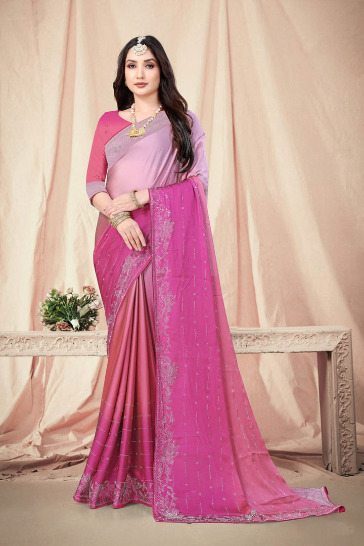 Rangoli Chiffon Saree with Silk Blend Blouse | Swarovski Diamond Work