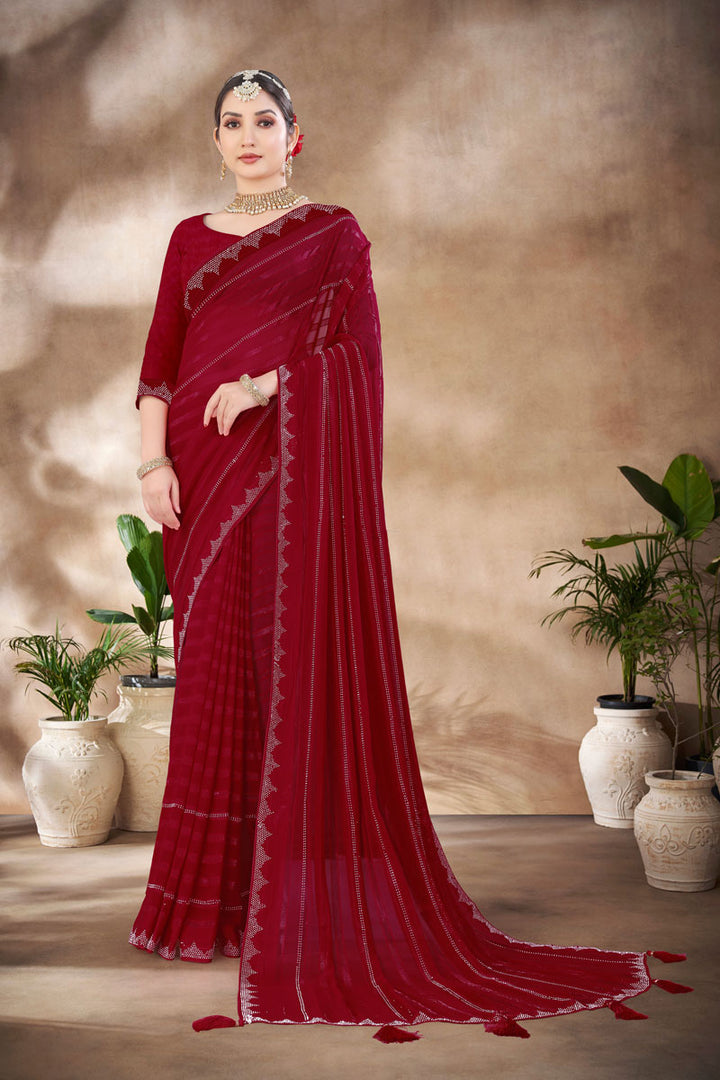 Designer Chiffon Saree | Swarovski Embellishments & Silk Blend Blouse