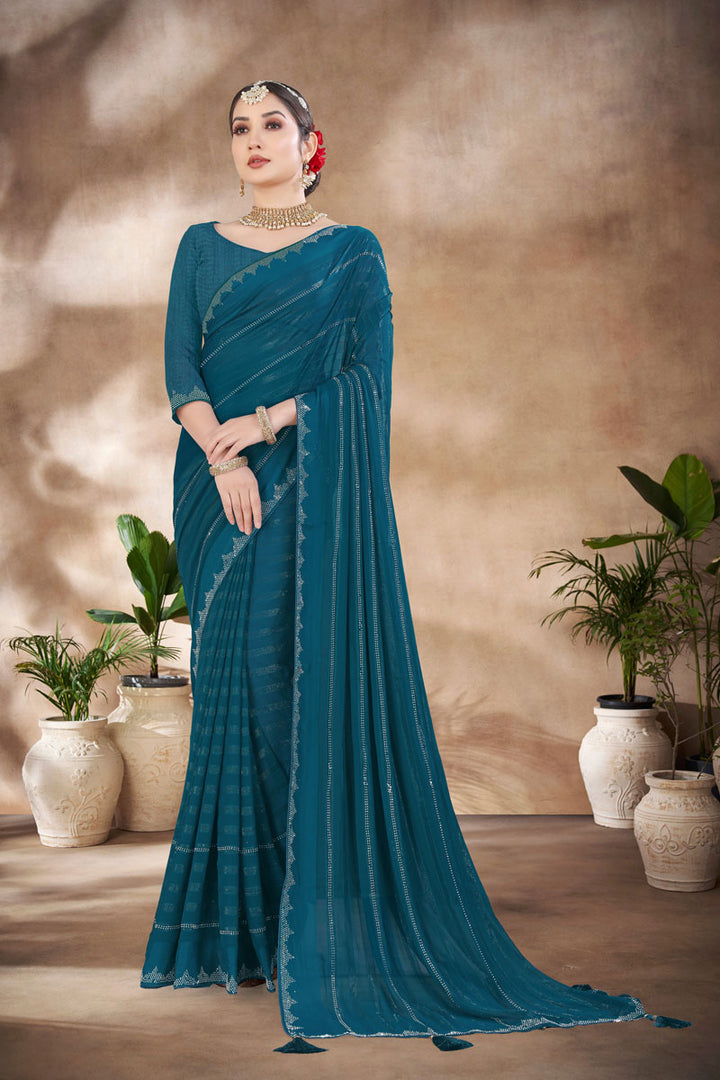 Designer Chiffon Saree | Swarovski Embellishments & Silk Blend Blouse