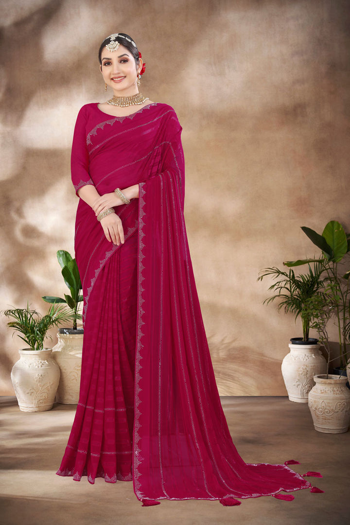 Designer Chiffon Saree | Swarovski Embellishments & Silk Blend Blouse