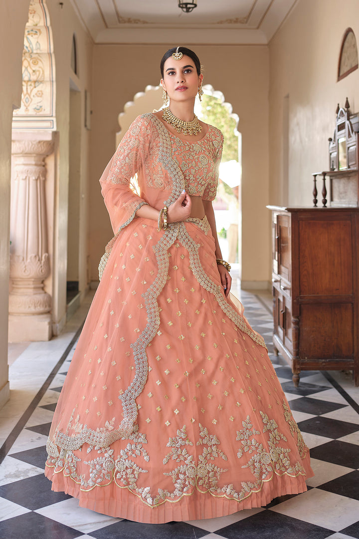 Peach Net Dori Embroidered Lehenga | Bridal & Party Wear for Women