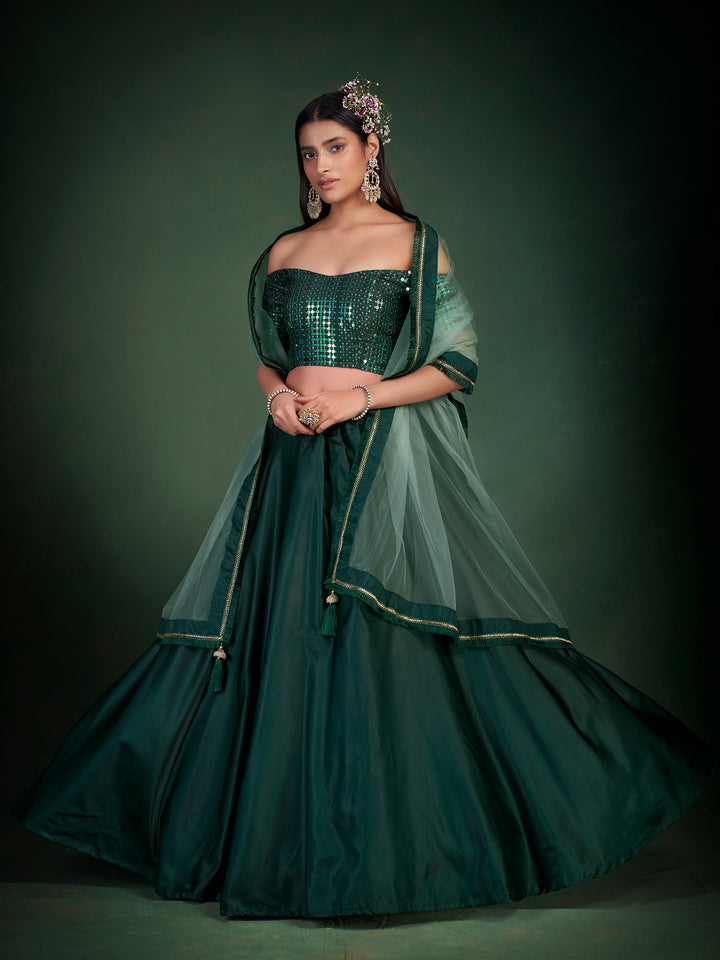 Green Bridal Lehenga Choli | Designer Party Wear Lehenga for Women