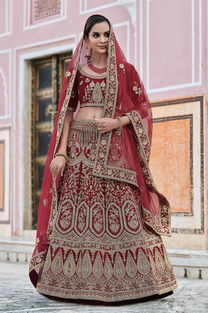 Velvet A-Line Lehenga Choli | Handwork & Heavy Embroidery Set