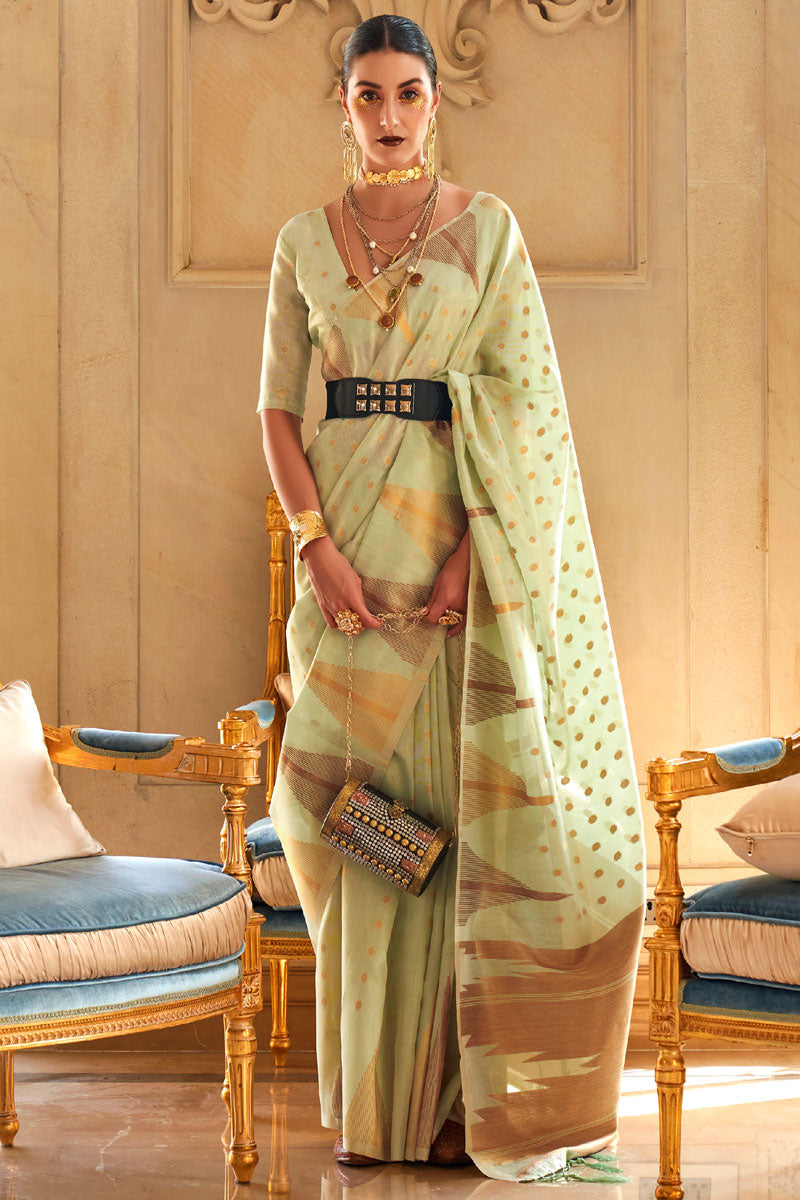 Designer Tissue Saree | Jacquard Woven Work & Matching Tissue Blouse