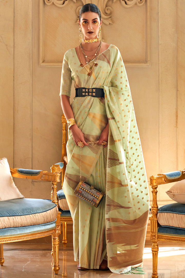 Designer Tissue Saree | Jacquard Woven Work & Matching Tissue Blouse