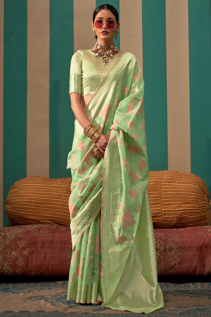 Elegant Linen Saree with Jacquard Woven Work | Includes Matching Linen