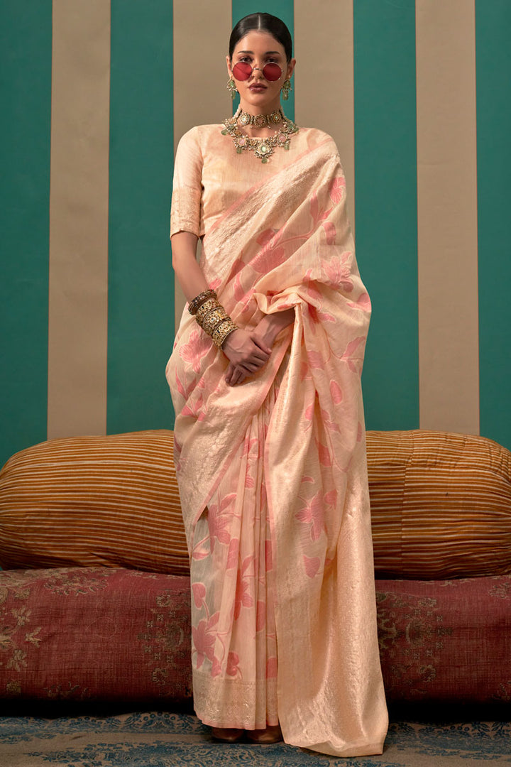 Elegant Linen Saree with Jacquard Woven Work | Includes Matching Linen