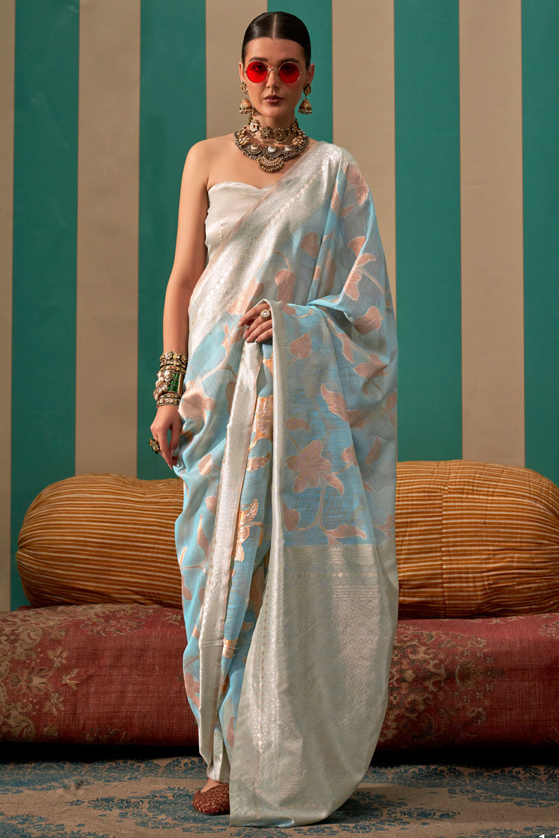 Elegant Linen Saree with Jacquard Woven Work | Includes Matching Linen