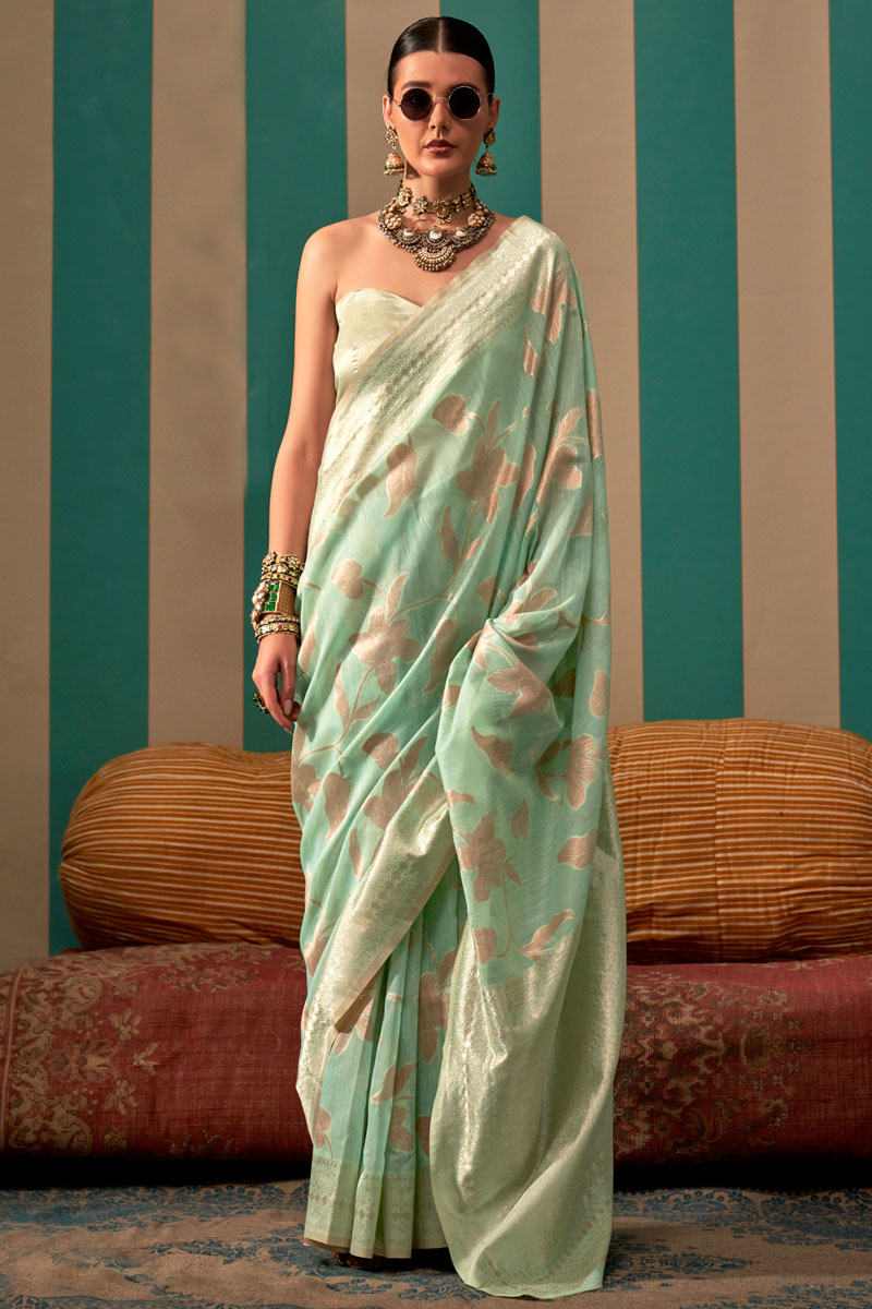 Elegant Linen Saree with Jacquard Woven Work | Includes Matching Linen