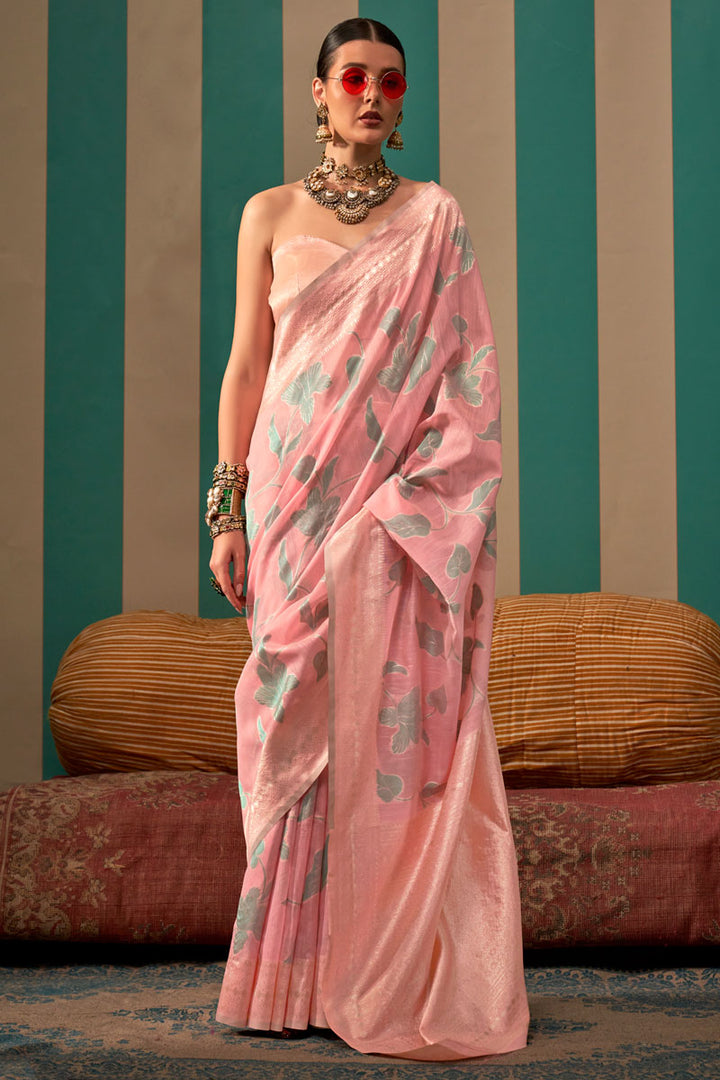 Elegant Linen Saree with Jacquard Woven Work | Includes Matching Linen