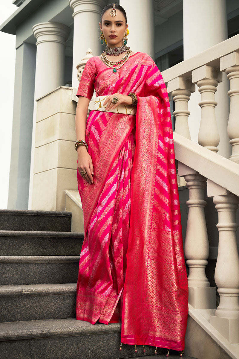 Designer Banarasi Silk Saree | Jacquard Woven Patterns & Elegant Blouse