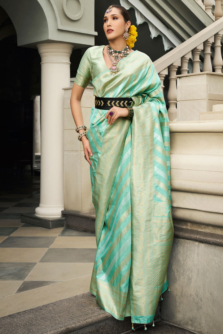 Designer Banarasi Silk Saree | Jacquard Woven Patterns & Elegant Blouse