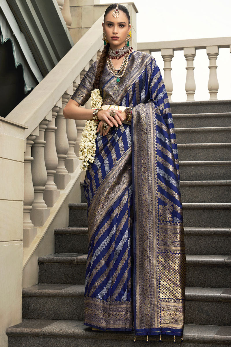 Designer Banarasi Silk Saree | Jacquard Woven Patterns & Elegant Blouse