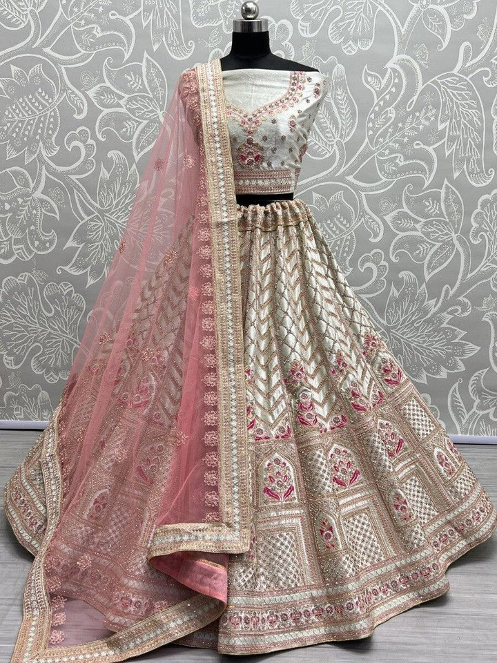 Stunning White Velvet Bridal Lehenga | Dori, Thread & Zari Work Choli