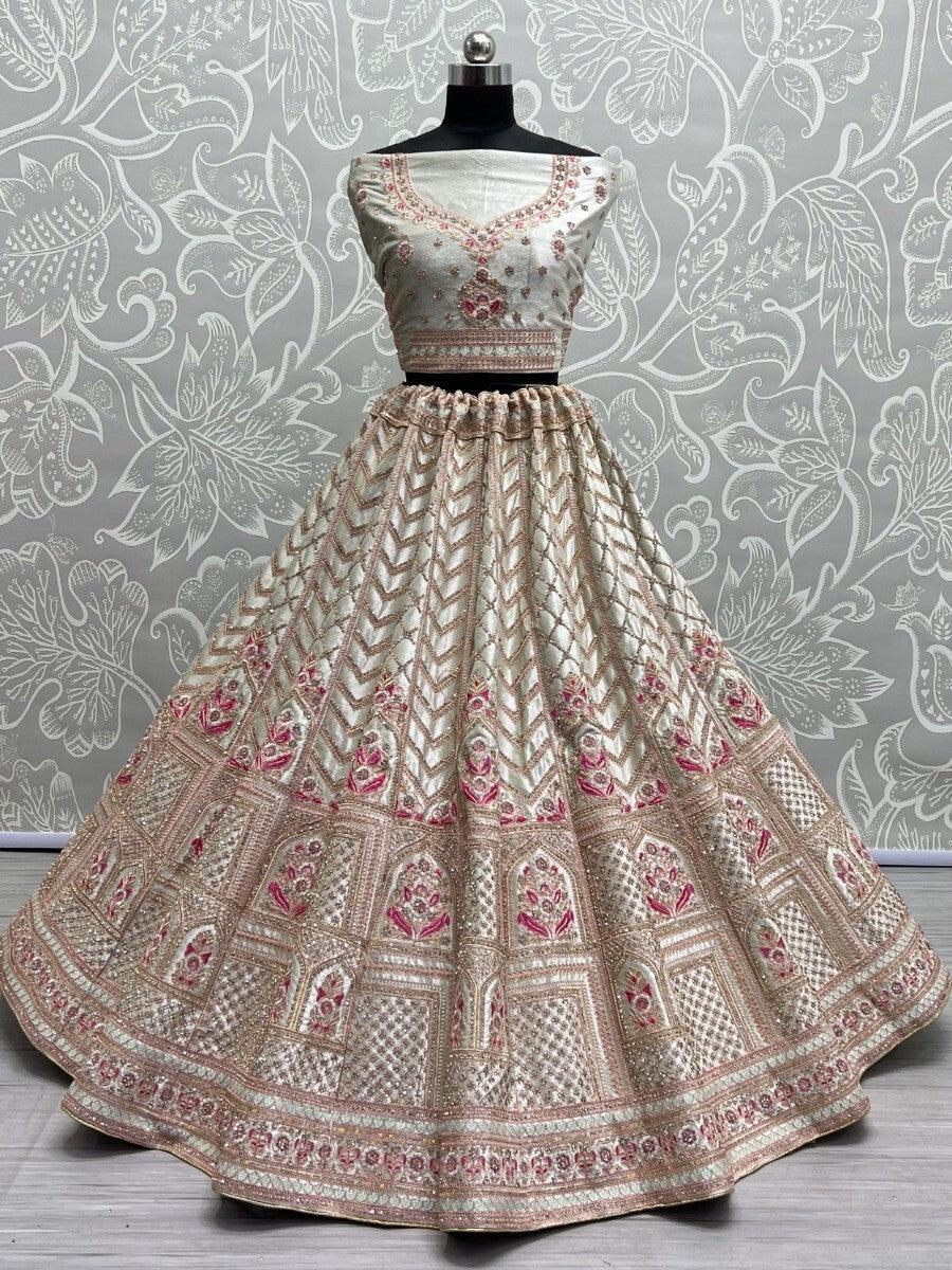 Stunning White Velvet Bridal Lehenga | Dori, Thread & Zari Work Choli