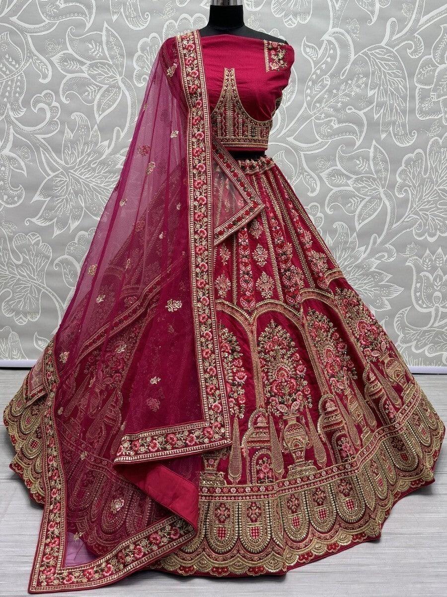 Zardosi Work Bridal Lehenga Choli | Matching Double Dupatta Set