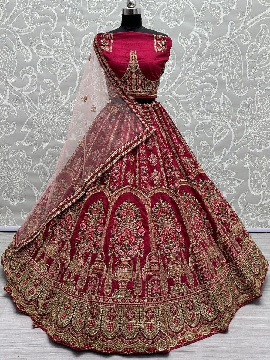 Zardosi Work Bridal Lehenga Choli | Matching Double Dupatta Set