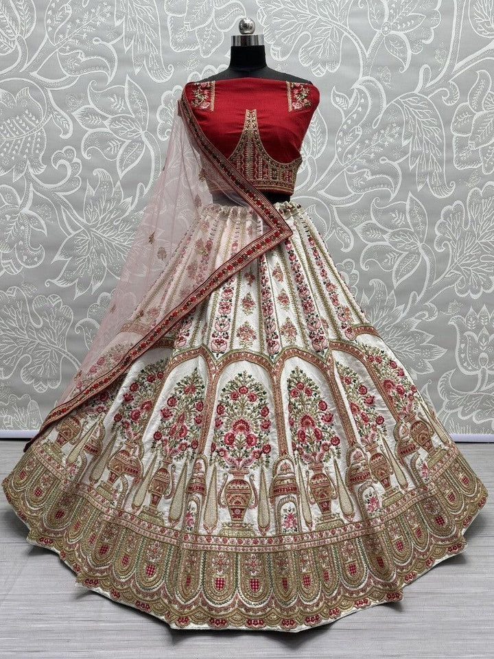 Lavish White Bridal Lehenga Choli Set | Zardosi & Sequin Work