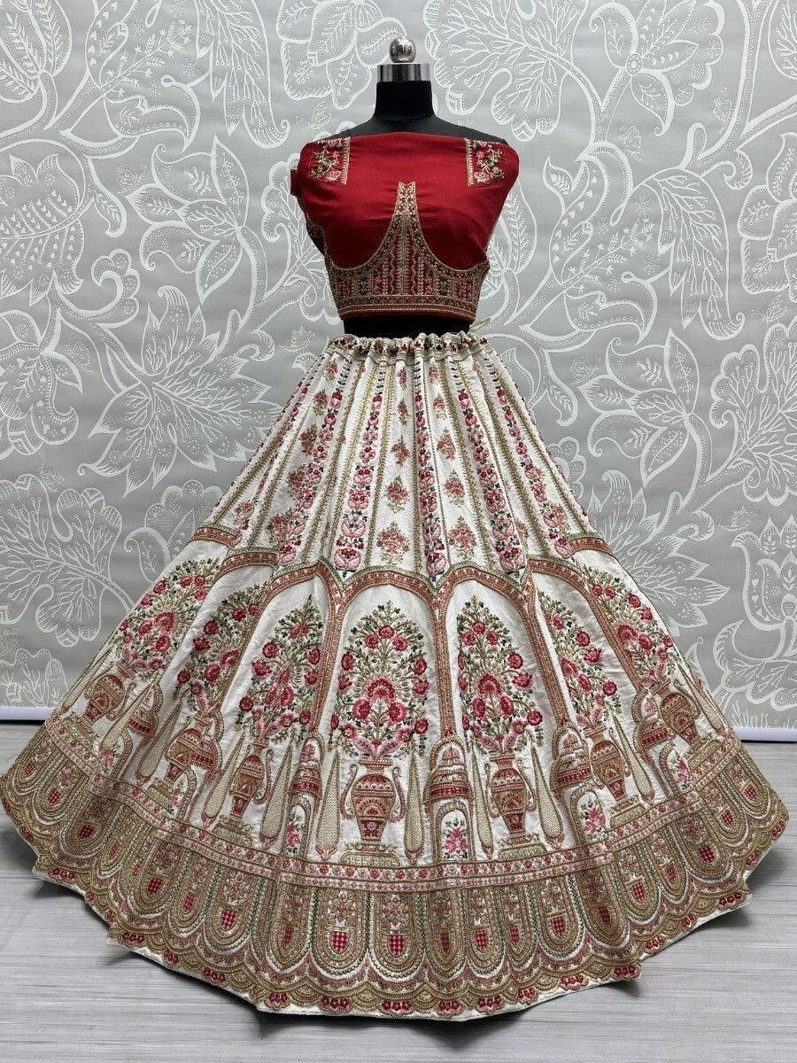 Lavish White Bridal Lehenga Choli Set | Zardosi & Sequin Work