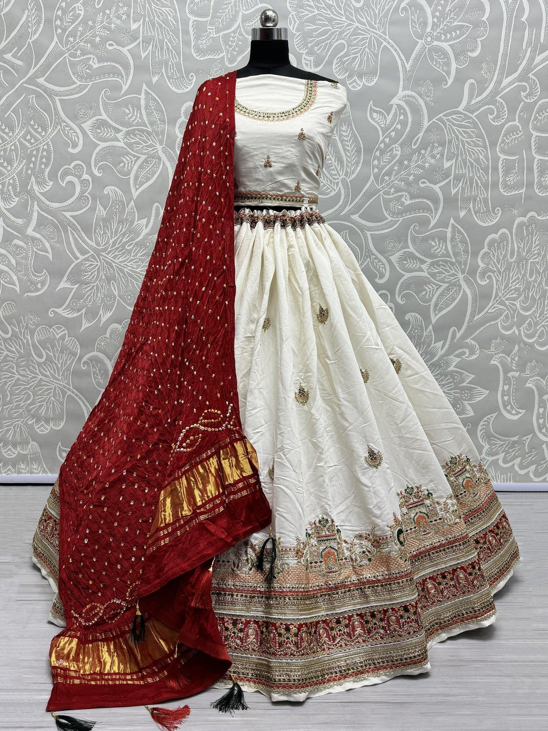 White Pink Fusion Lehenga | Gajji Silk Dupatta & Customizable Choli