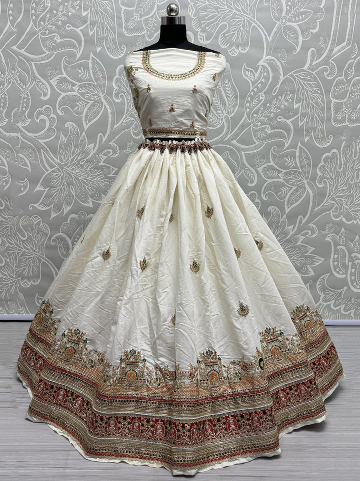 Dazzling White Lehenga Choli | Silk with Thread Work & Bandhej Dupatta