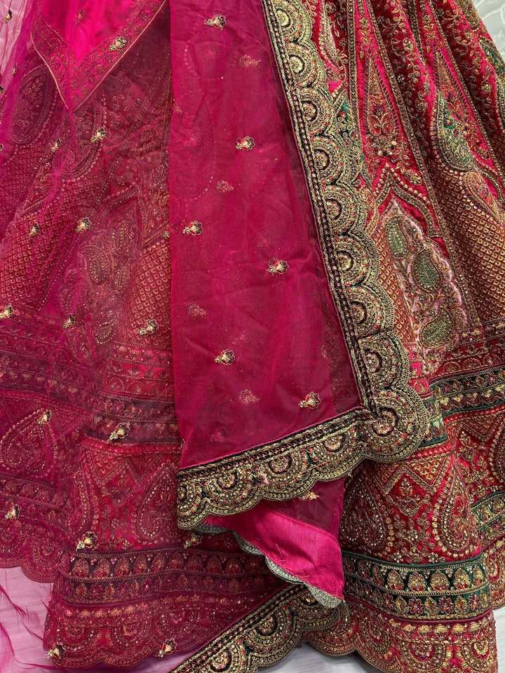 Luxury Rani Pink Velvet Lehenga | Bridal Lehenga with Double Dupatta