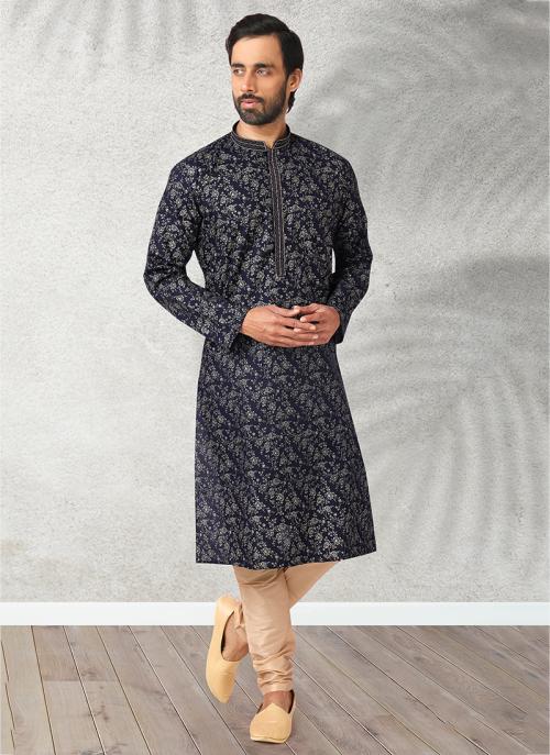 Navy Blue Designer Cotton  Kurta Pajama | Perfect for Grand Celebrations & Traditional Gatherings