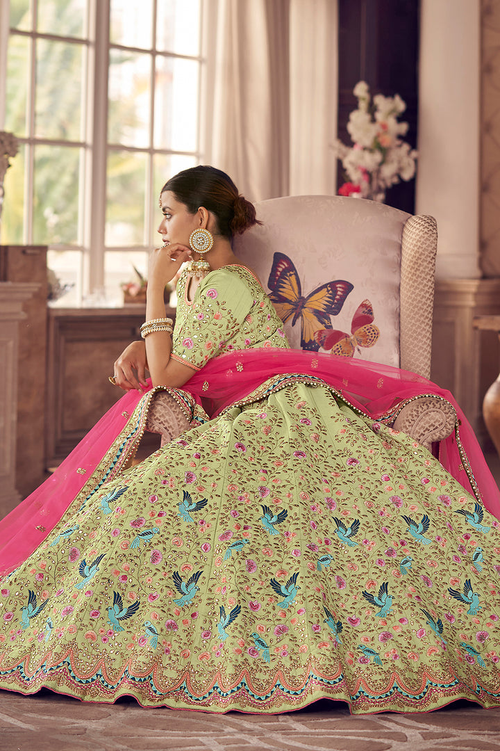 Pista Green Art Silk Lehenga | Bridal Lehenga for Wedding Occasions