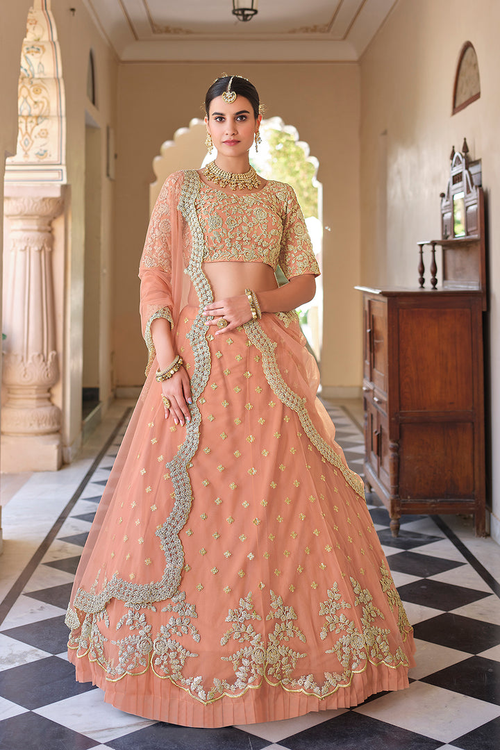 Peach Net Dori Embroidered Lehenga | Bridal & Party Wear for Women