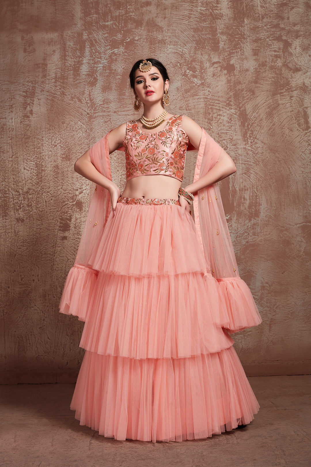 Stylish Peach Net Lehenga Choli | Perfect for Weddings & Celebrations