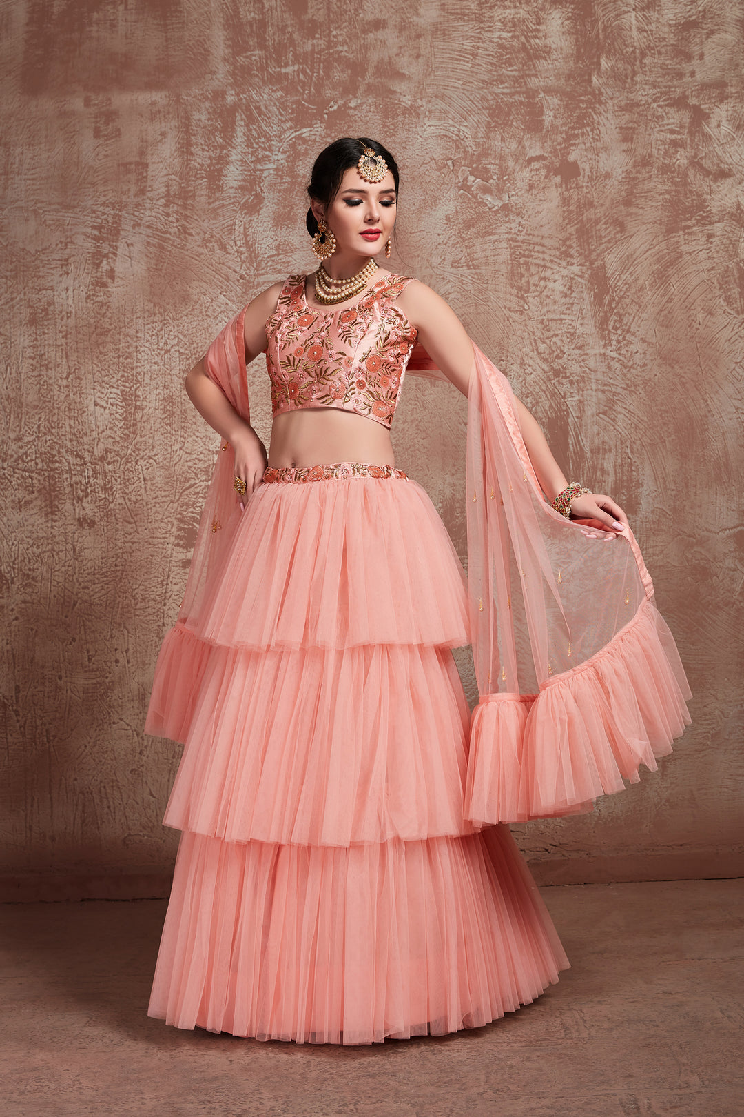 Stylish Peach Net Lehenga Choli | Perfect for Weddings & Celebrations