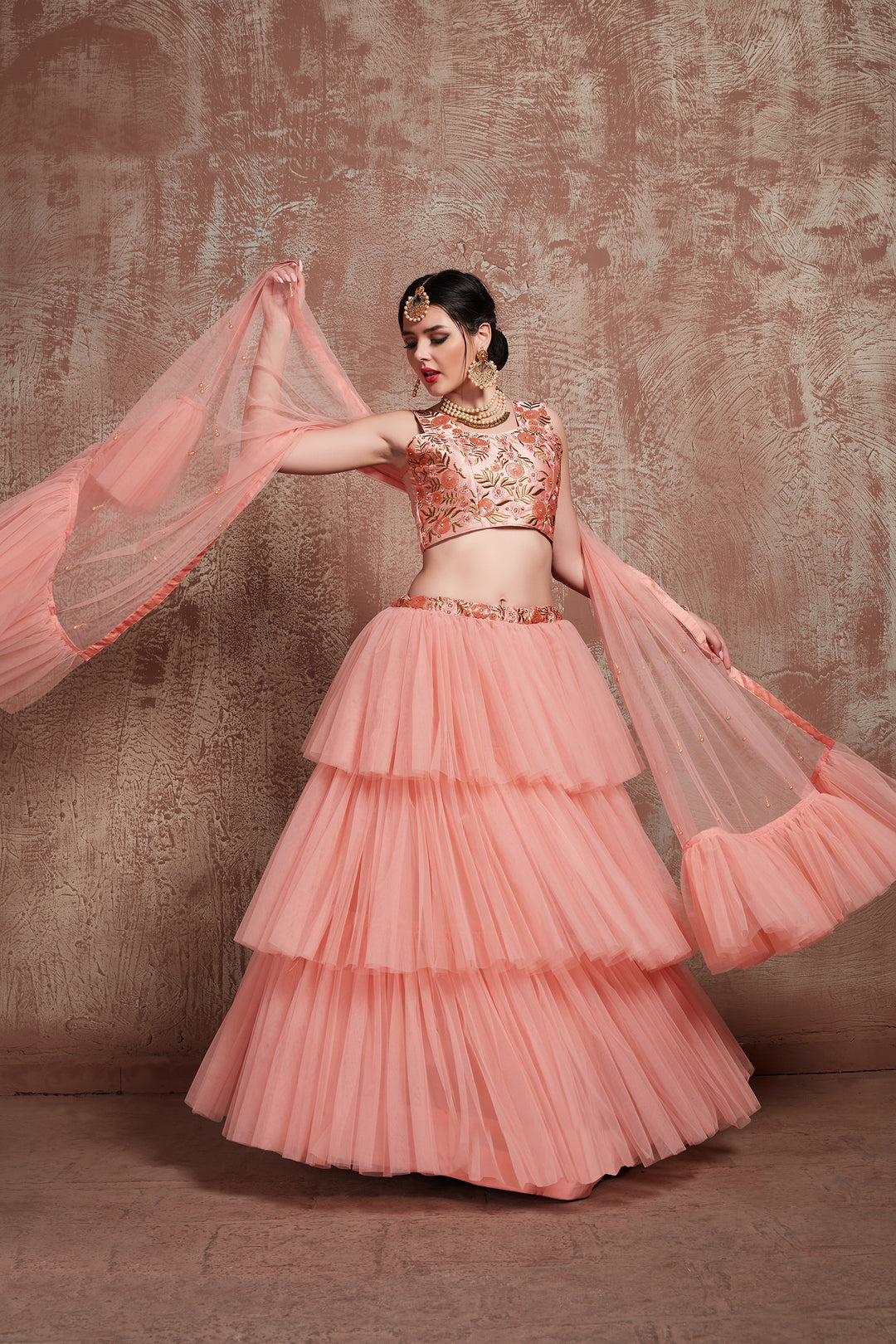 Stylish Peach Net Lehenga Choli | Perfect for Weddings & Celebrations