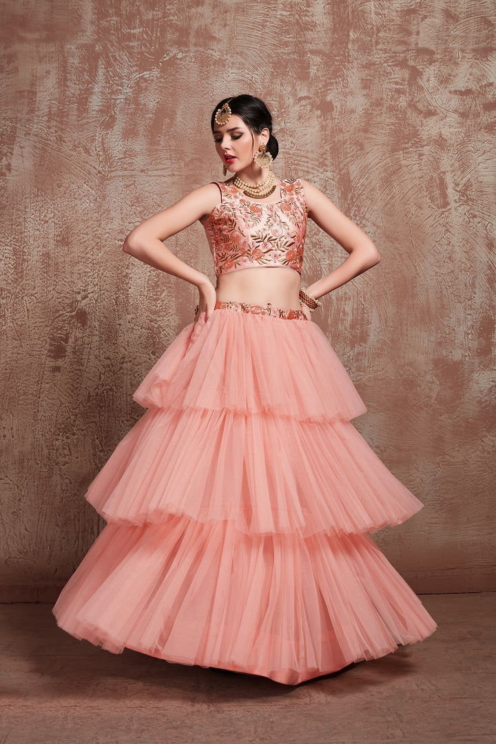 Stylish Peach Net Lehenga Choli | Perfect for Weddings & Celebrations