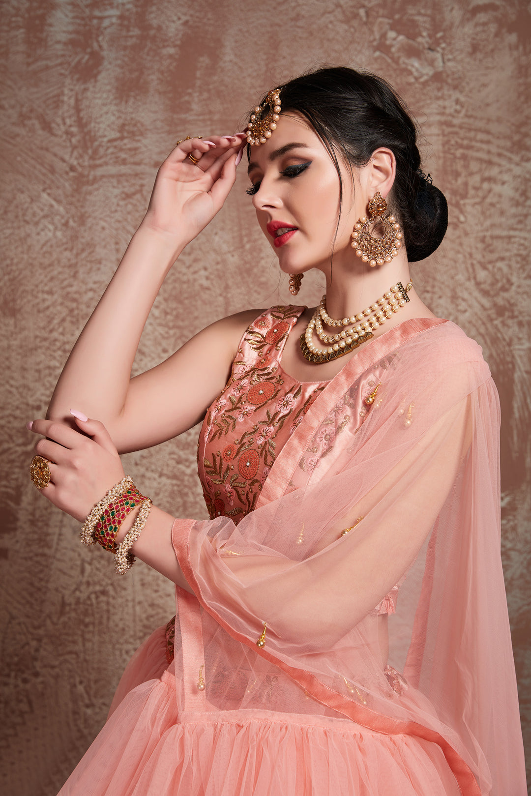 Stylish Peach Net Lehenga Choli | Perfect for Weddings & Celebrations