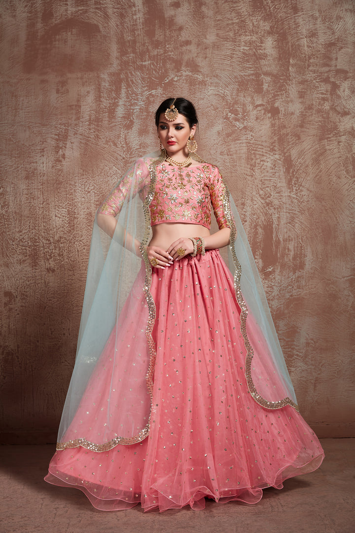 Elegant Pink Lehenga Choli | Perfect Soft Net Attire for Weddings