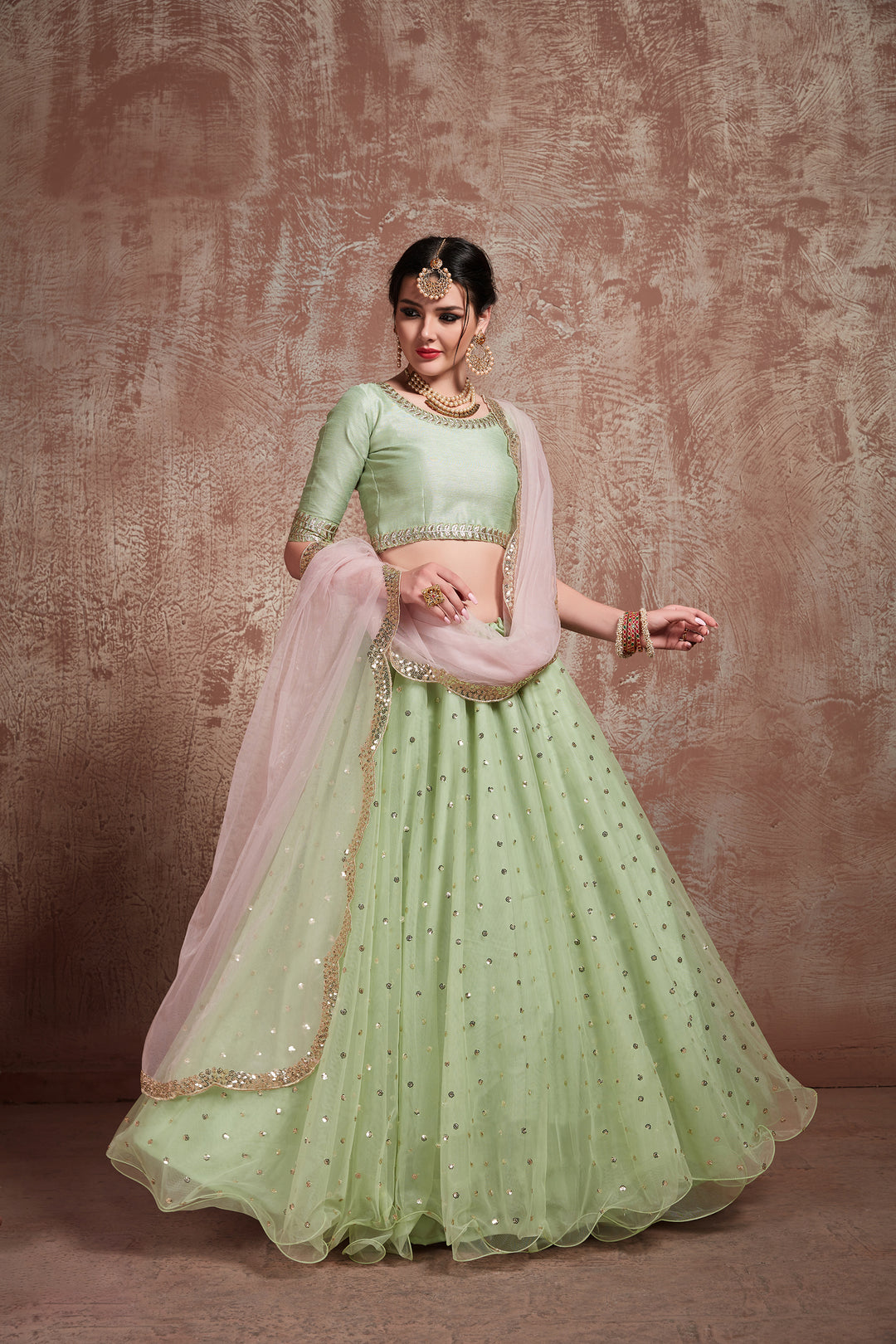 Elegant Pista Green Lehenga | Perfect Soft Net Attire for Celebrations