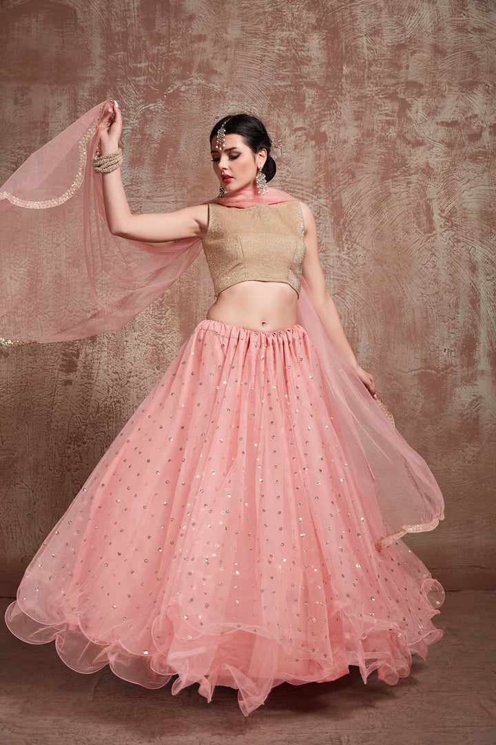 Elegant Baby Pink Lehenga | Lycra Gota Blouse with Soft Net Dupatta