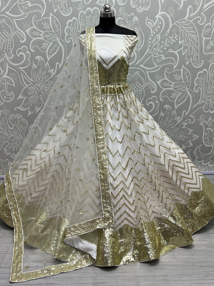 Gorgeous White Lehenga Set | Net with Sequin & Zari Work, Lace Dupatta