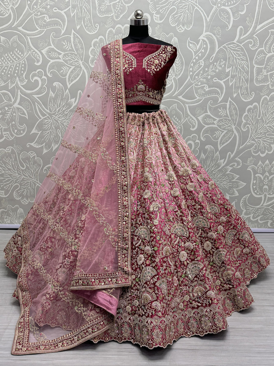 Beautiful MagentaÃ‚Â Embroidered Velvet Bridesmaid Lehenga Choli