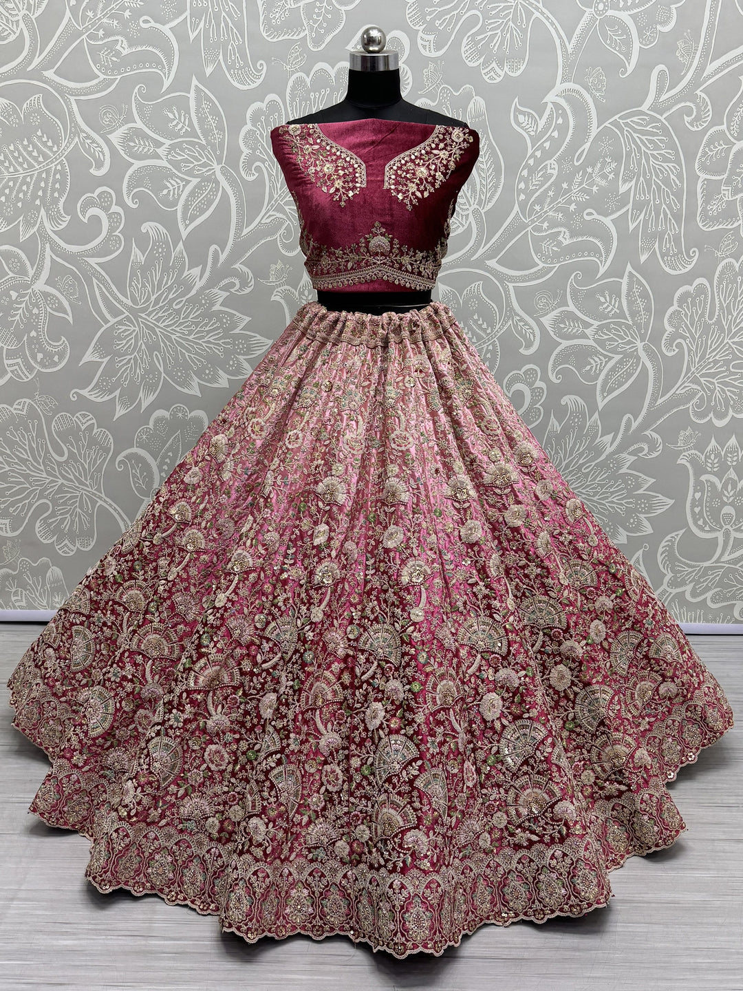 Beautiful MagentaÃ‚Â Embroidered Velvet Bridesmaid Lehenga Choli