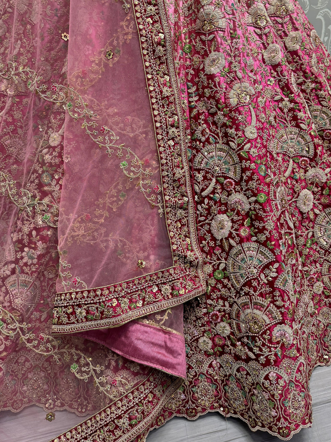 Beautiful MagentaÃ‚Â Embroidered Velvet Bridesmaid Lehenga Choli