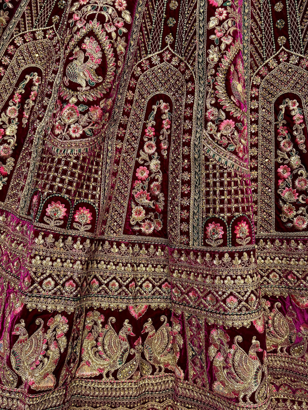 Beautiful Pink Velvet Lehenga | Bridal Choli & Net Dupatta with Butta