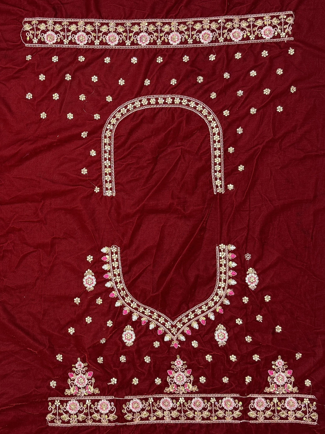 Marvelous Red Embroidered Velvet Bridal Lehenga Choli