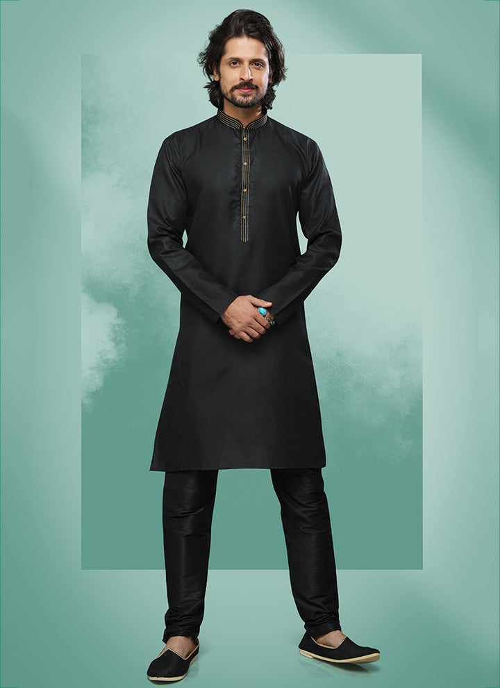 Exclusive Black Cotton Silk Premium Kurta Pajama | A Must-Have for Exclusive Festive Wardrobes