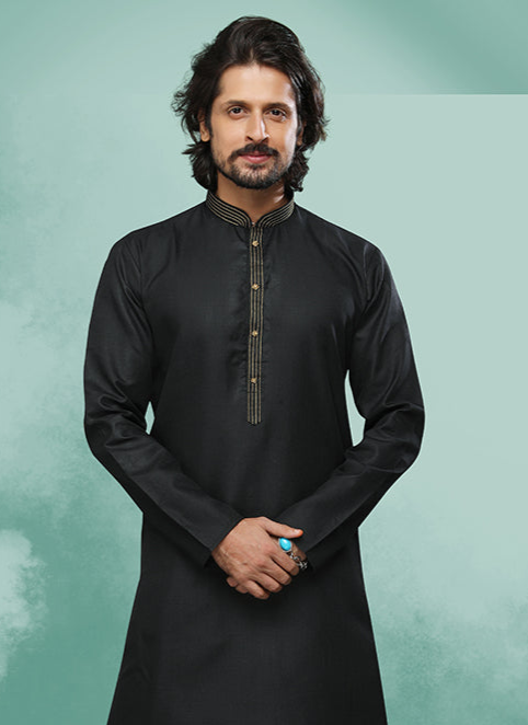 Exclusive Black Cotton Silk Premium Kurta Pajama | A Must-Have for Exclusive Festive Wardrobes