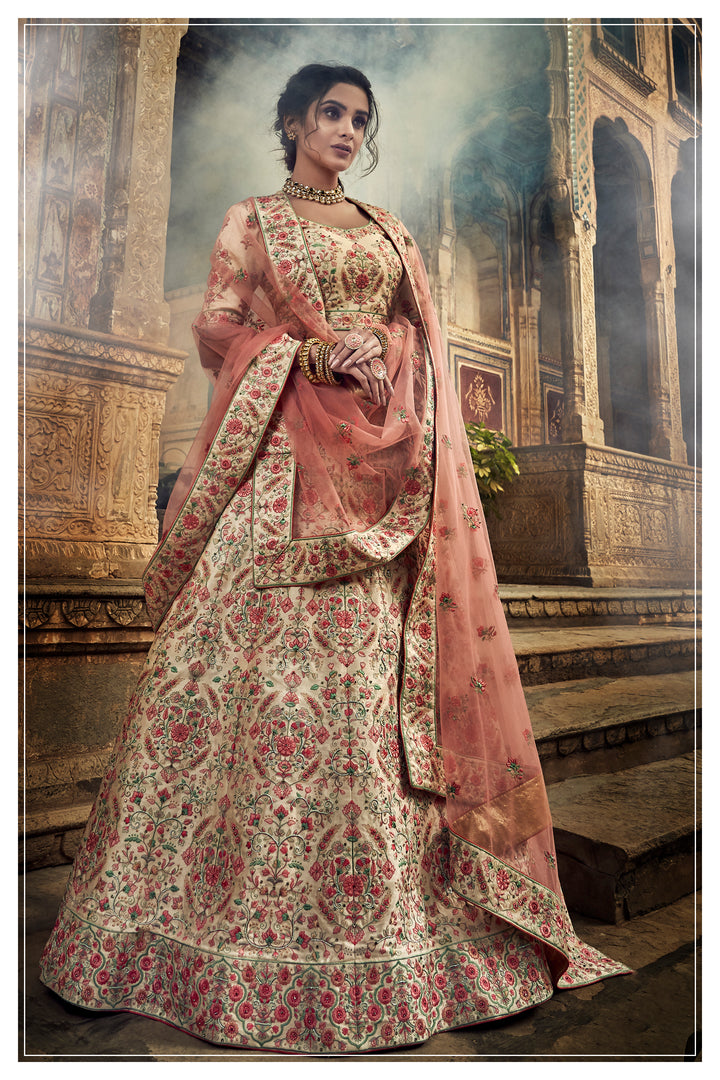 Jute White Art Silk Lehenga | Cutdana & Thread Work Bridal Set