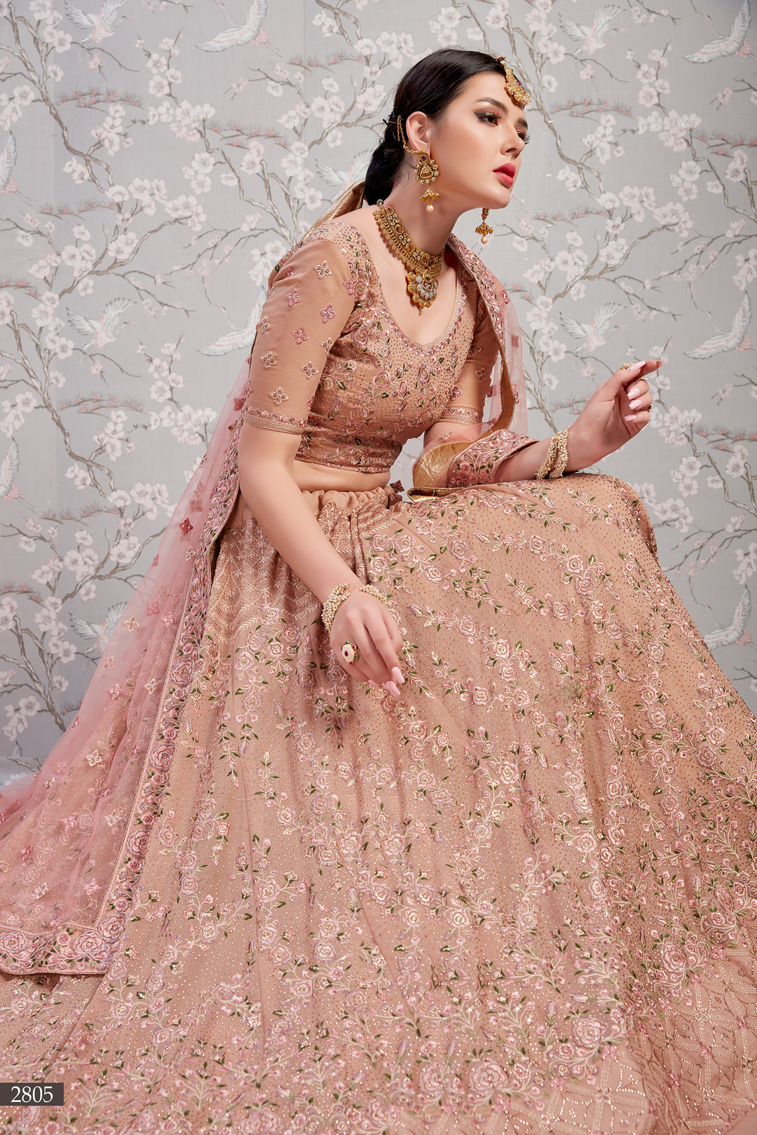 Dusty Pink Georgette Lehenga Choli | Swarovski Work for Weddings